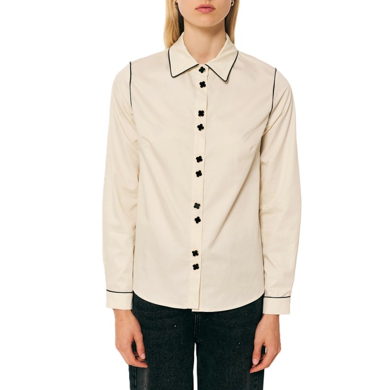 Forel Case Study Shirt With Black Flower Buttons-Vanilla Forel Case Study Shirt With Black Flower Buttons-Vanilla