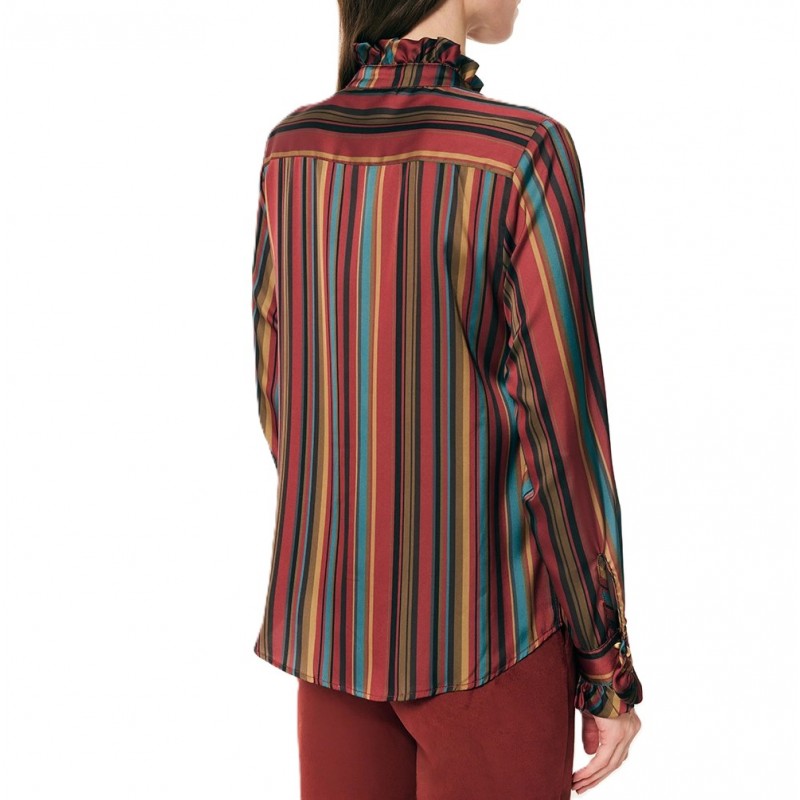 Forel Shirt Striped Ruffled Collar-Bordeaux Forel Shirt Striped Ruffled Collar-Bordeaux