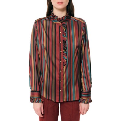 Forel Shirt Striped Ruffled Collar-Bordeaux Forel Shirt Striped Ruffled Collar-Bordeaux