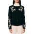 Forel Cardigan Jacket Knitted Embroidery Floral Details-Black