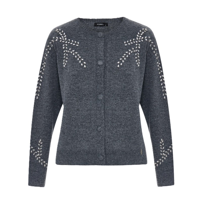 Forel Cardigan Jacket Knitted With Rhinestone-Grey Forel Cardigan Jacket Knitted With Rhinestone-Grey