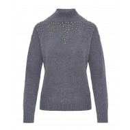 Forel Sweater Mock Neck With Crystals-Grey