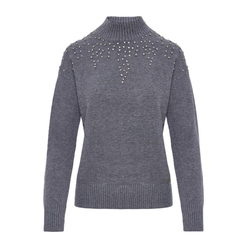 Forel Sweater Mock Neck With Crystals-Grey Forel Sweater Mock Neck With Crystals-Grey