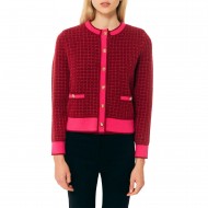 Forel Cardigan Jacket Texture Pattern Pink Borders-Bordeaux