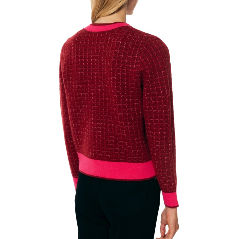Forel Cardigan Jacket Texture Pattern Pink Borders-Bordeaux Forel Cardigan Jacket Texture Pattern Pink Borders-Bordeaux