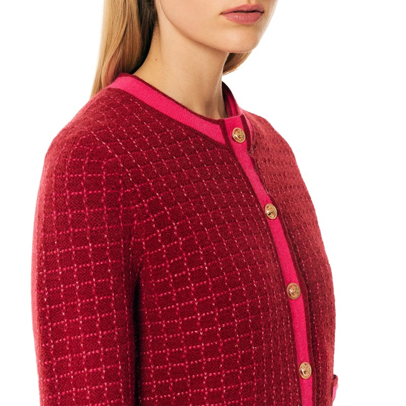 Forel Cardigan Jacket Texture Pattern Pink Borders-Bordeaux Forel Cardigan Jacket Texture Pattern Pink Borders-Bordeaux