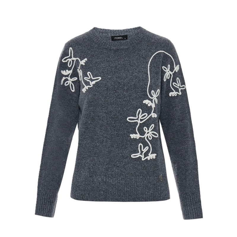 Forel Sweater With Embroidery Floral-Grey Forel Sweater With Embroidery Floral-Grey