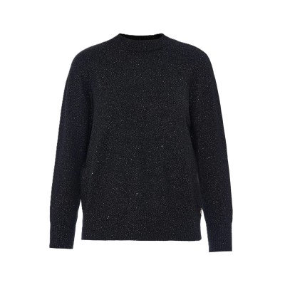 Forel Sweater Knitted Mock Neckline Metallic Shimmer Finish-Black