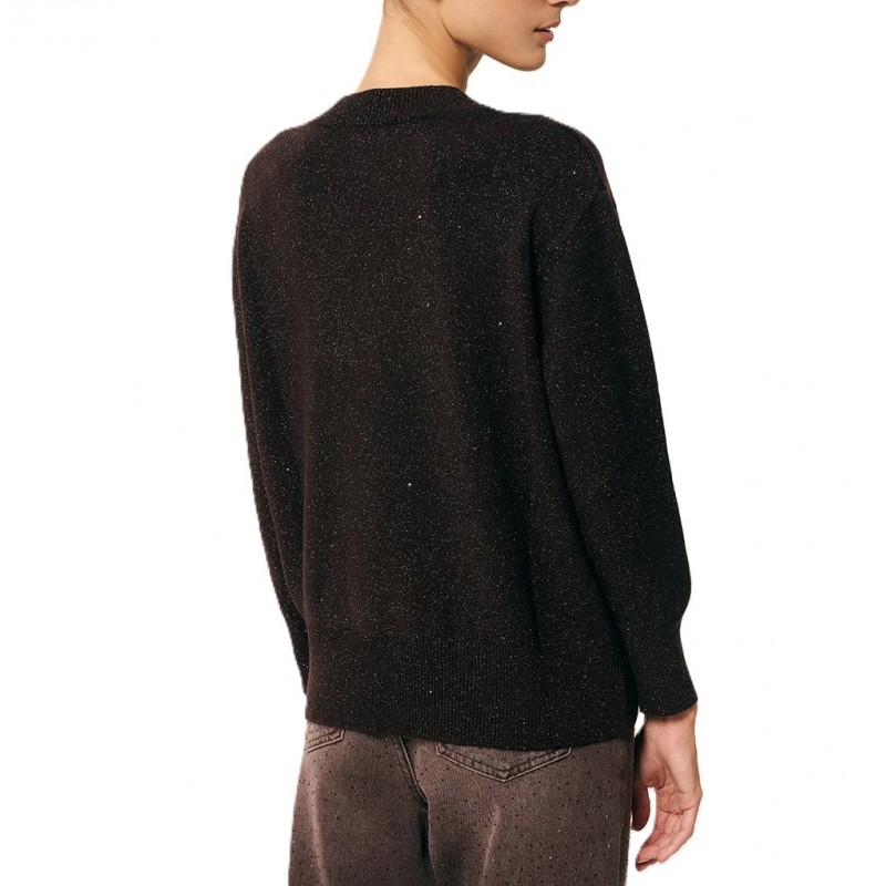 Forel Sweater Knitted Mock Neckline Metallic Shimmer Finish-Brown Forel Sweater Knitted Mock Neckline Metallic Shimmer Finish-Brown