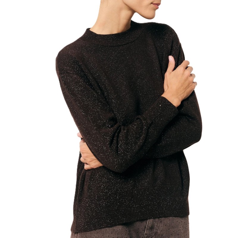 Forel Sweater Knitted Mock Neckline Metallic Shimmer Finish-Brown Forel Sweater Knitted Mock Neckline Metallic Shimmer Finish-Brown