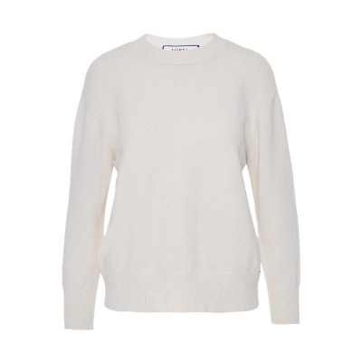 Forel Sweater Knitted Mock Neckline Metallic Shimmer Finish-Cream