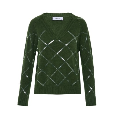 Forel Sweater Knitted V Neck With Sequins-Green