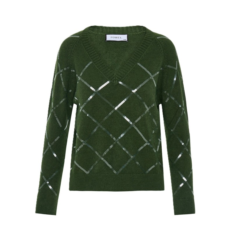 Forel Sweater Knitted V Neck With Sequins-Green Forel Sweater Knitted V Neck With Sequins-Green