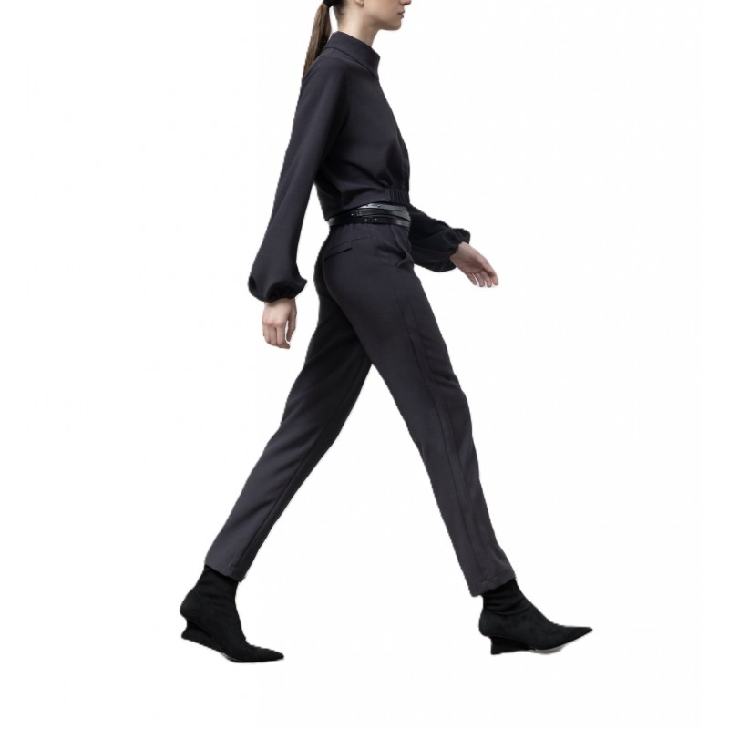 Lotus Eaters Blouse Mock Neck Elastic Waist Cropped-Anthracite Lotus Eaters Blouse Mock Neck Elastic Waist Cropped-Anthracite