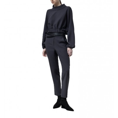 Lotus Eaters Blouse Mock Neck Elastic Waist Cropped-Anthracite