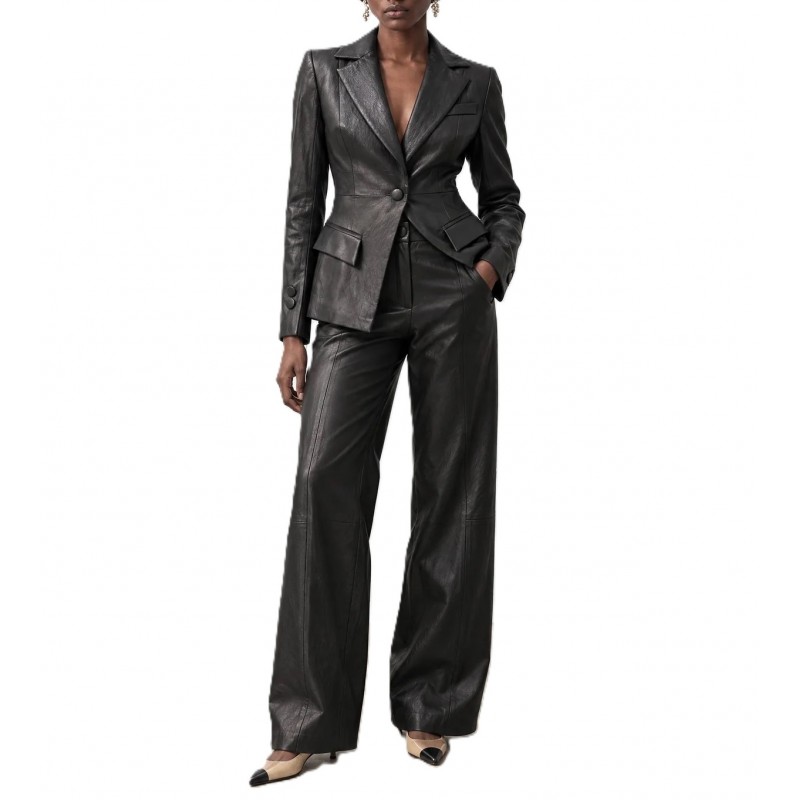 Bill Cost Trousers Leather Wide Leg High Waist-Black Bill Cost Trousers Leather Wide Leg High Waist-Black