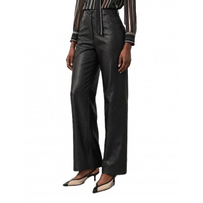 Bill Cost Trousers Leather Wide Leg High Waist-Black