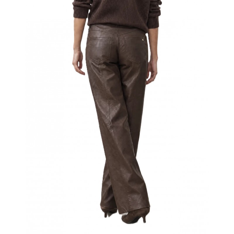 Bill Cost Trousers Leather Wide Leg High Waist-Brown