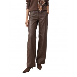 Bill Cost Trousers Leather Wide Leg High Waist-Brown