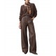 Bill Cost Trousers Leather Wide Leg High Waist-Brown