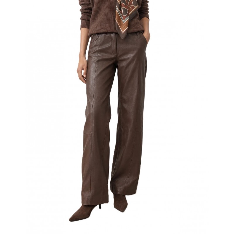 Bill Cost Trousers Leather Wide Leg High Waist-Brown