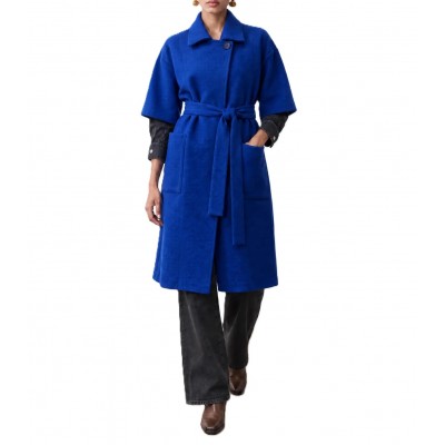 Bill Cost Coat With Belt Three Quarter Sleeve-Blue