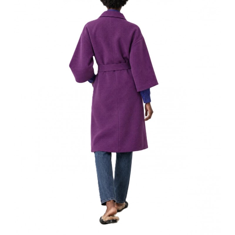 Bill Cost Coat With Belt Three Quarter Sleeve-Plum Bill Cost Coat With Belt Three Quarter Sleeve-Plum