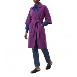 Bill Cost Coat With Belt Three Quarter Sleeve-Plum