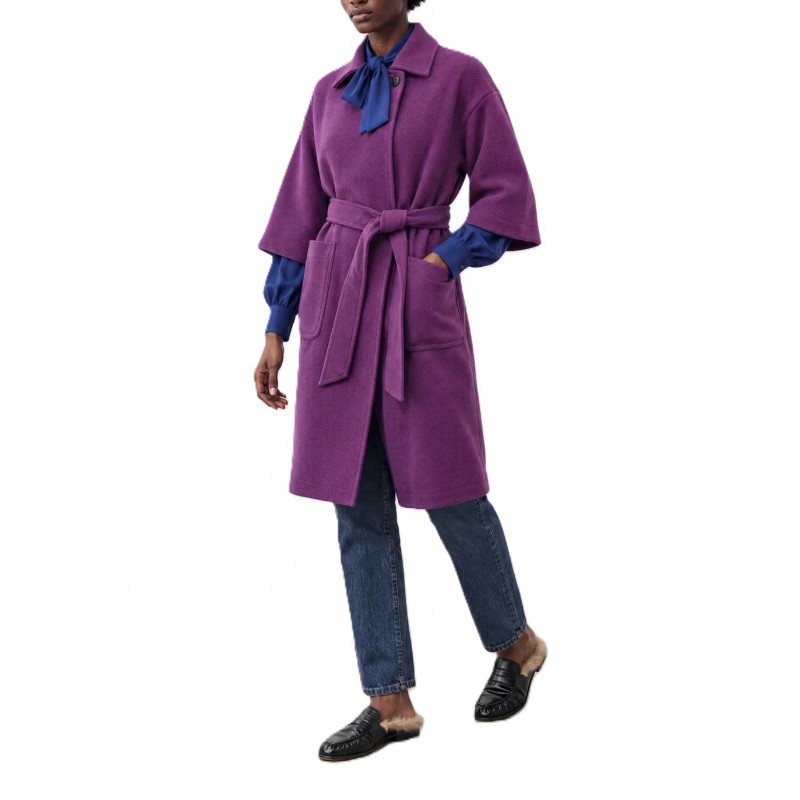 Bill Cost Coat With Belt Three Quarter Sleeve-Plum Bill Cost Coat With Belt Three Quarter Sleeve-Plum