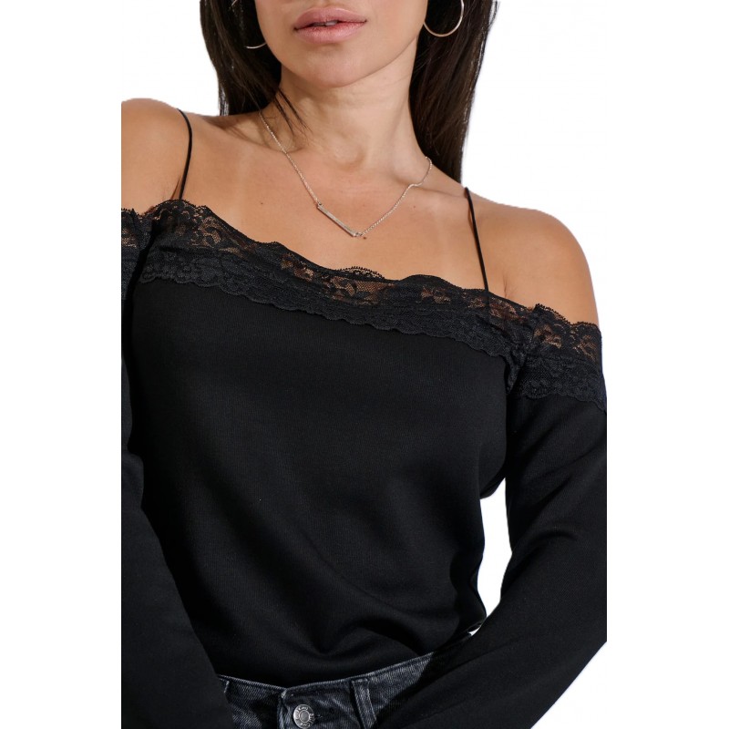 Bill Cost Top With Lace-Black Bill Cost Top With Lace-Black