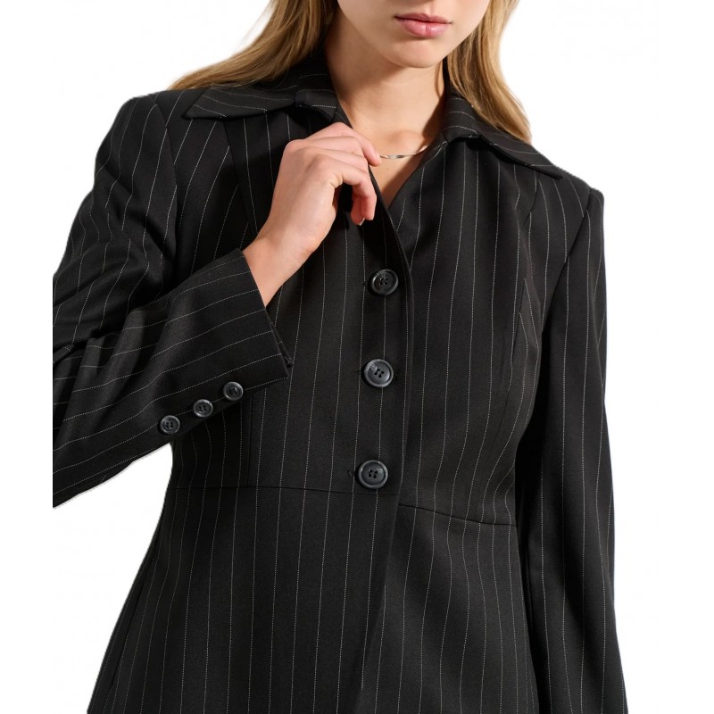 Bill Cost Jacket Striped Mid Length-Black Bill Cost Jacket Striped Mid Length-Black