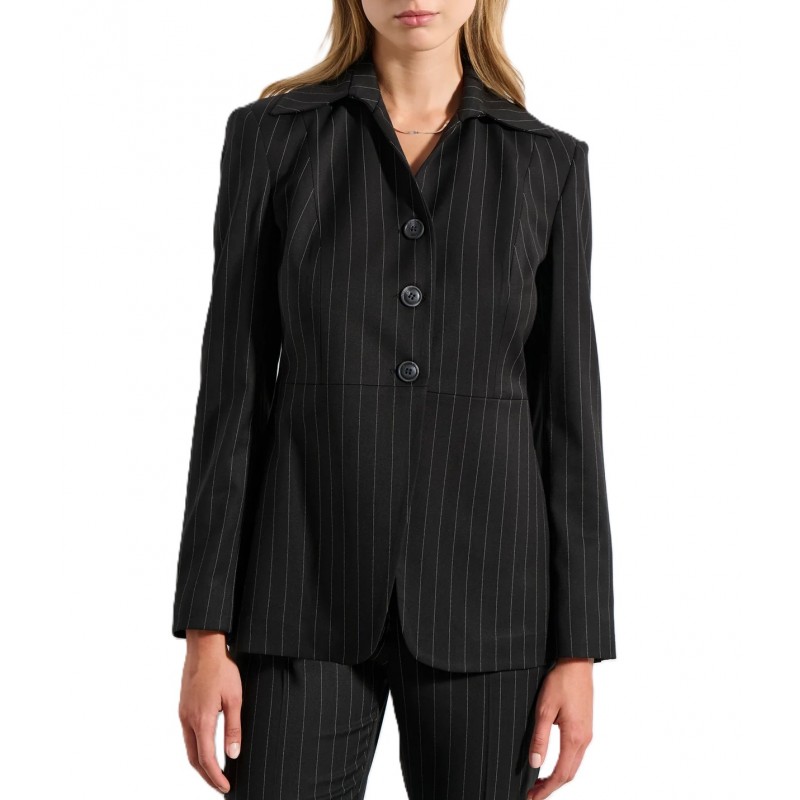 Bill Cost Jacket Striped Mid Length-Black Bill Cost Jacket Striped Mid Length-Black