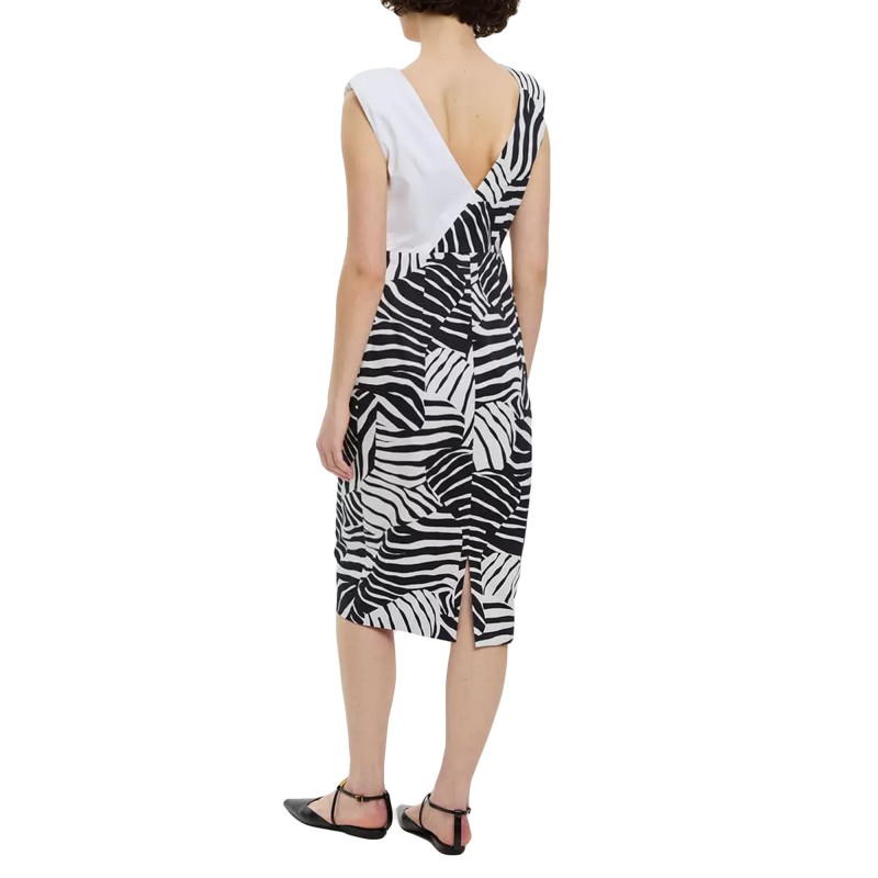 Bill Cost V-Neckline Patterned Dress-White/Black