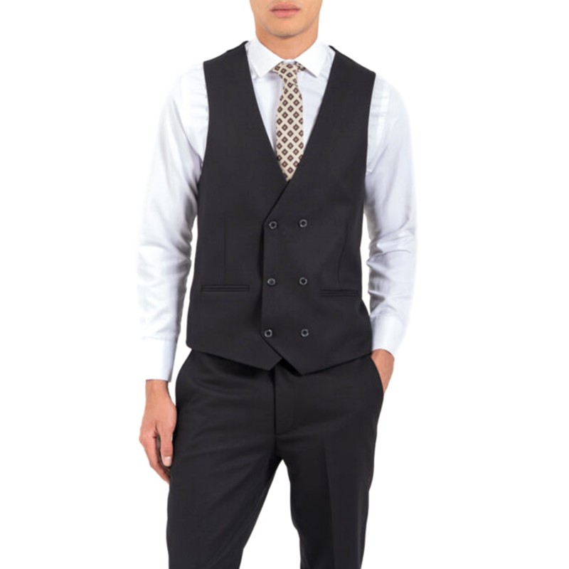 Vittorio Suit Slim fit With Cross-Buttoned Vest-Black