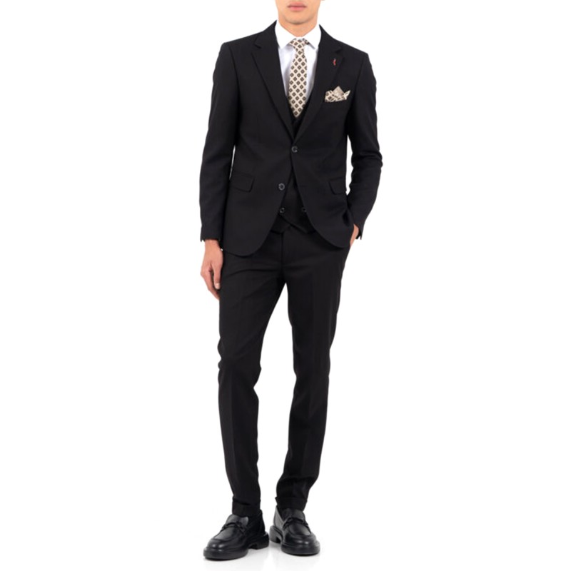 Vittorio Suit Slim fit With Cross-Buttoned Vest-Black