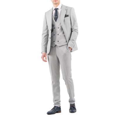 Vittorio Suit With Double-Breasted Vest In Slim Fit Line-Grey