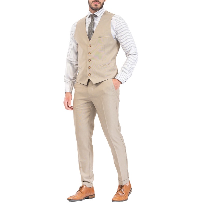 Vittorio Micropatterned Classic Fit Vest Modena-Beige