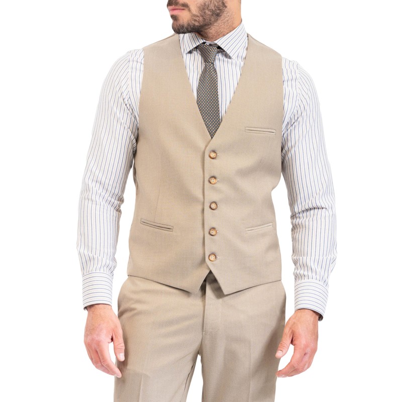 Vittorio Micropatterned Classic Fit Vest Modena-Beige