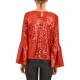 Teem Blouse Sequins Bell Sleeves-Red Teem Blouse Sequins Bell Sleeves-Red