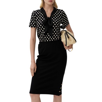 Alexander & Jacob Blouse Polka Dot With Scarf-Black