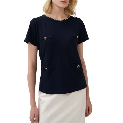 Alexander & Jacob Blouse With Chain At The Neckline-Blue
