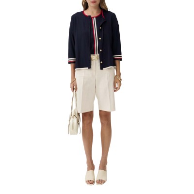 Alexander & Jacob Cardigan With Three-Color Contrast Rib-Blue