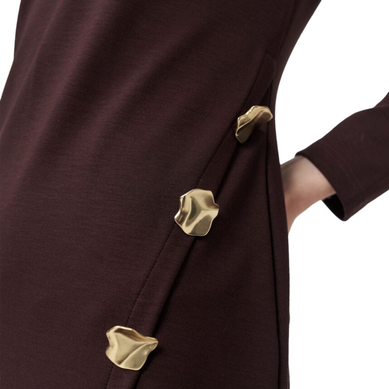 Alexander & Jacob Dress With Gold Buttons-Brown Alexander & Jacob Dress With Gold Buttons-Brown