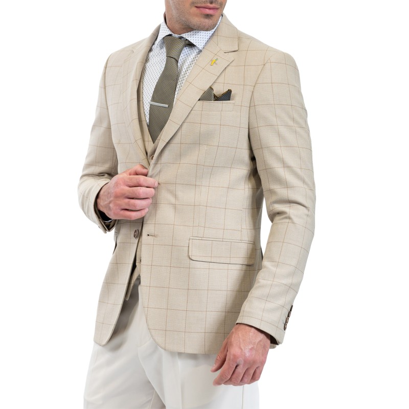 Vittorio Carbon Striped Blazer With Vest-Beige Vittorio Carbon Striped Blazer With Vest-Beige
