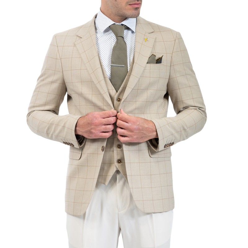 Vittorio Carbon Striped Blazer With Vest-Beige Vittorio Carbon Striped Blazer With Vest-Beige