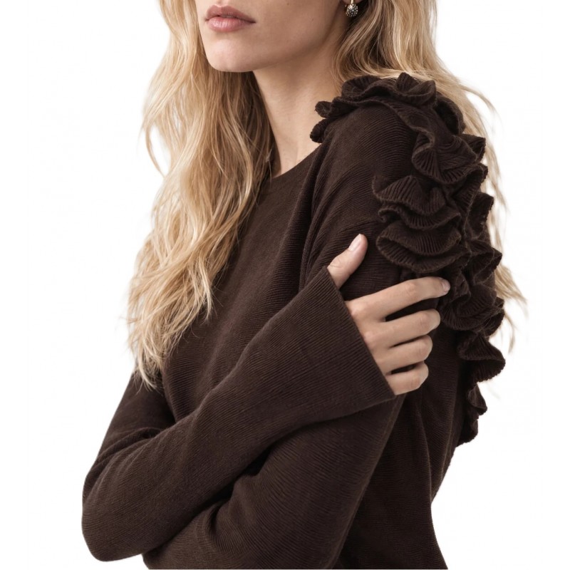 Bill Cost Top Knitted With Ruffles-Brown Bill Cost Top Knitted With Ruffles-Brown