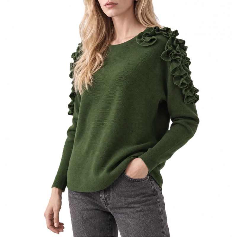 Bill Cost Top Knitted With Ruffles-Green Bill Cost Top Knitted With Ruffles-Green