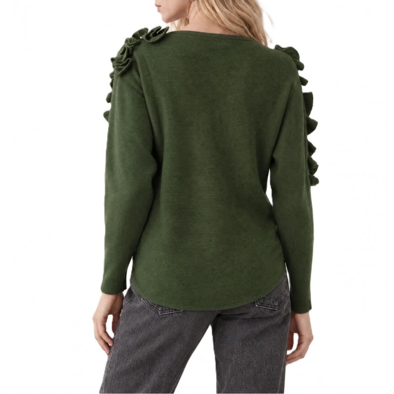 Bill Cost Top Knitted With Ruffles-Green Bill Cost Top Knitted With Ruffles-Green