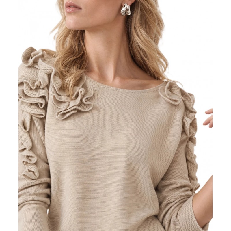 Bill Cost Top Knitted With Ruffles-Vanilla Bill Cost Top Knitted With Ruffles-Vanilla