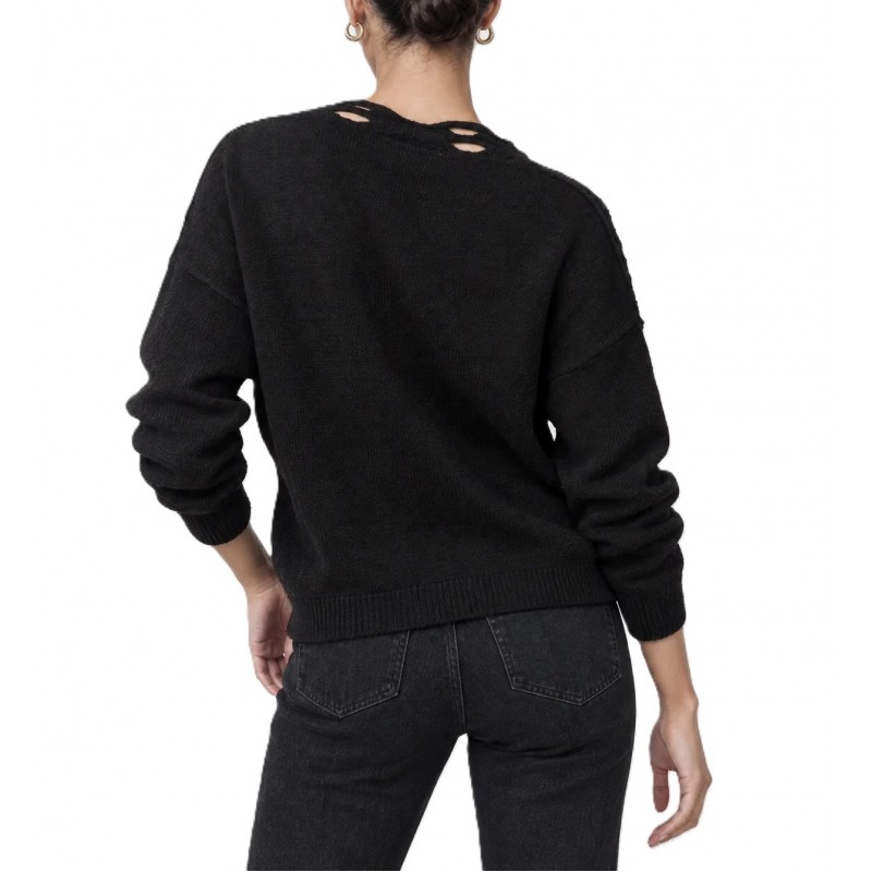 Bill Cost Blouse Knitted With Perforated Details-Black Bill Cost Blouse Knitted With Perforated Details-Black